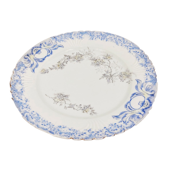 Antique French Creil Montereau Blue Floral Porcelain Plate 9" Gold Edge - Picture 4 of 6